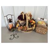 Variety of fall decor.  Double basket w/artificial