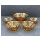 Tiara Amber Sandwich Glass berry bowl set (5)