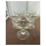 (5) Etched Footed Dessert glasses 3in tall
