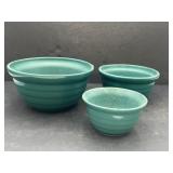 3pc teal Monmouth Pottery mixing bowls.