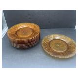 Tiara Amber Sandwich Glass dinner plates (9)