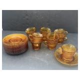 11 Tiara Amber Sandwich Glass footed cup & saucer