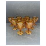 Tiara Amber Sandwich Glass goblets, set of 9