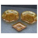 Tiara amber glass small bowls/dish (3)
