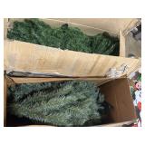 2 artificial Christmas trees in boxes & tree top.