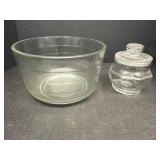 Glass mixing bowl & lidded jar