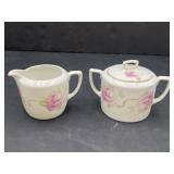 Bavaria creamer & lidded sugar, rose design, gold