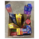 Saran wrap, wax paper, aluminum foil, sandwich
