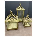 (3) Brass & Glass Candle Holders