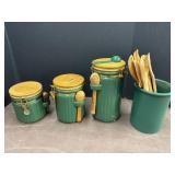 Ceramic & Wood Lidded Canister Set with
