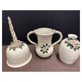 (2) Pottery Vases & (1) Pottery Bell