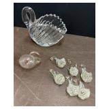 Glass Swan Candy Dish & Blown Glass Swans