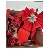 (2) Velvet Red Bows & misc Christmas