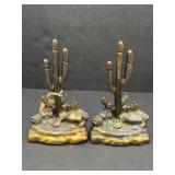 Pair of cactus bookends, bronze finished pot metal