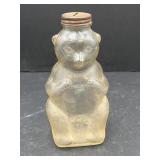 Vtg. Snow Crest glass bear bank, 7in tall
