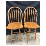 (2) Swivel oak Chair Bar Stools
