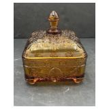 Tiara amber glass honey beehive covered candy dish