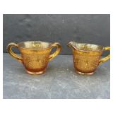 Tiara Amber Sandwich Glass sugar & creamer