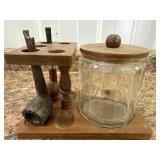 Vtg Tobacco pipe holder w/glass jar