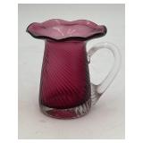 Hand blown art glass cranberry swirl mini pitcher,