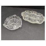 Heisey & Cambridge etched glass relish dishes
