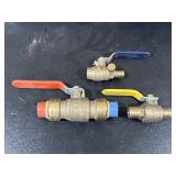 3 - Brass 1/2 - 3/4" Ball Valves