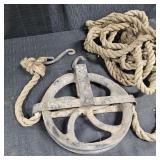 Vintage Industrial Pulley & Rope