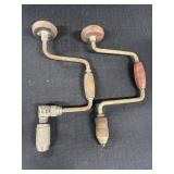 (2) Primitive Hand Crank Wood Brace Drills