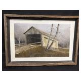 Oil on Canvas Covered Bridge Painting - signed