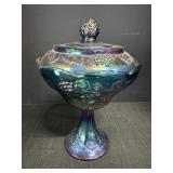 Carnival Glass Pedestal lidded Candy Dish