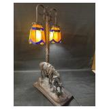 Stained Glass & Bronze Horse Sculpture Table Lamp
