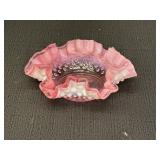 6' Fenton pink opalescent ruffled edged dish