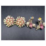 2 pairs Pink Rhinestone Clip Earrings