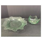 Green depression glass pieces - 13' bubble glass