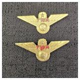 (2) Vintage Metal TWA 'Junior Pilot' Wing Pins