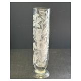 13' etched heavy glass vase