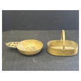 4.5' Brass porringer & handled basket