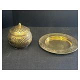 5.75' Brass potpourri container & PartyLite 3-wick
