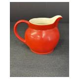 'Czech' pottery milk pitcher, red exterior, 4in H