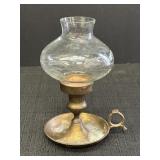 7' brass chamberstick candle holder w/ hurricane
