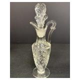 8' Floral Etched Clear Glass Cruet, Heisley(?)