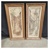 (2) Mid Century Prints of European Street by