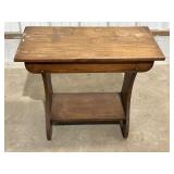 Wood side table, 26 x 13 x 22in H.,