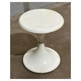 Vtg white plastic mushroom style stool, 16in H.,