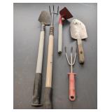 (5) garden & yard tools, spades, hoe