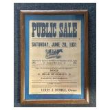 Louis Domke 1931 Public Sale Framed Flyer