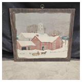 Decoupaged Print of a Winter Scene on Wood Board