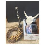 Wreath, giraffe, boxes, & skull decorative piece