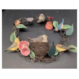 Metal & Resin Bird Flower wreath Nest has light