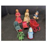 Misc Christmas items, dolls, sleighs, tree